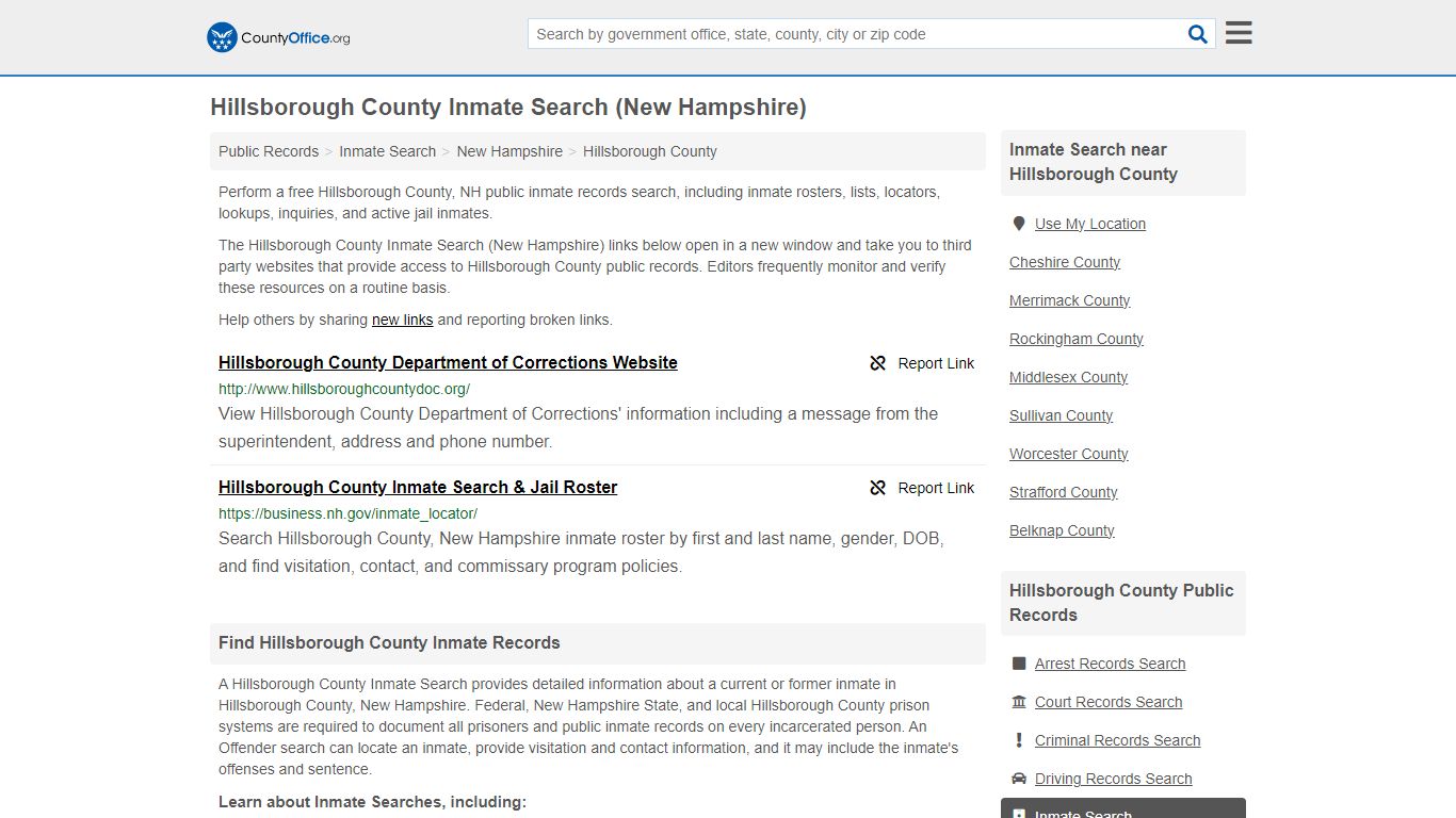Hillsborough County Inmate Search (New Hampshire) - County Office